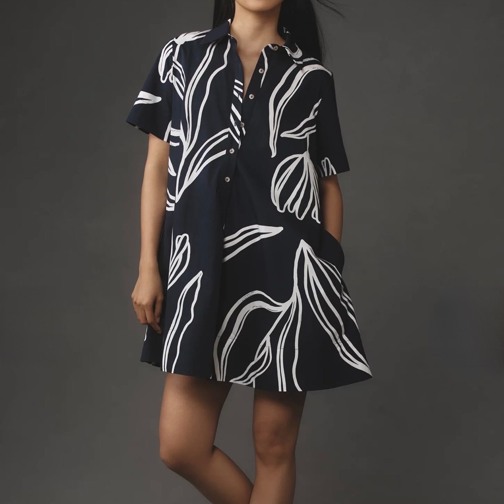 Anthropologie Short Sleeve Swing Tunic Mini Dress Womens XXSP Navy Blue